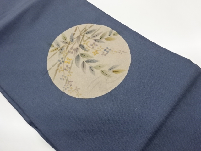 Nagoya obi with hand-drawn roundel design in gold and embroidered flower-leaf pa
